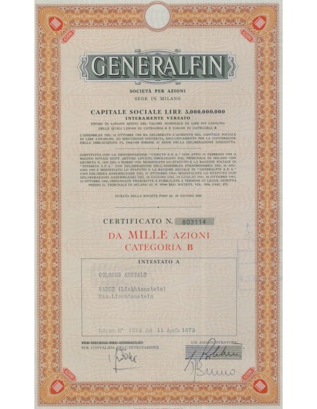 GENERALFIN - 1000 AZIONI MILANO 1965