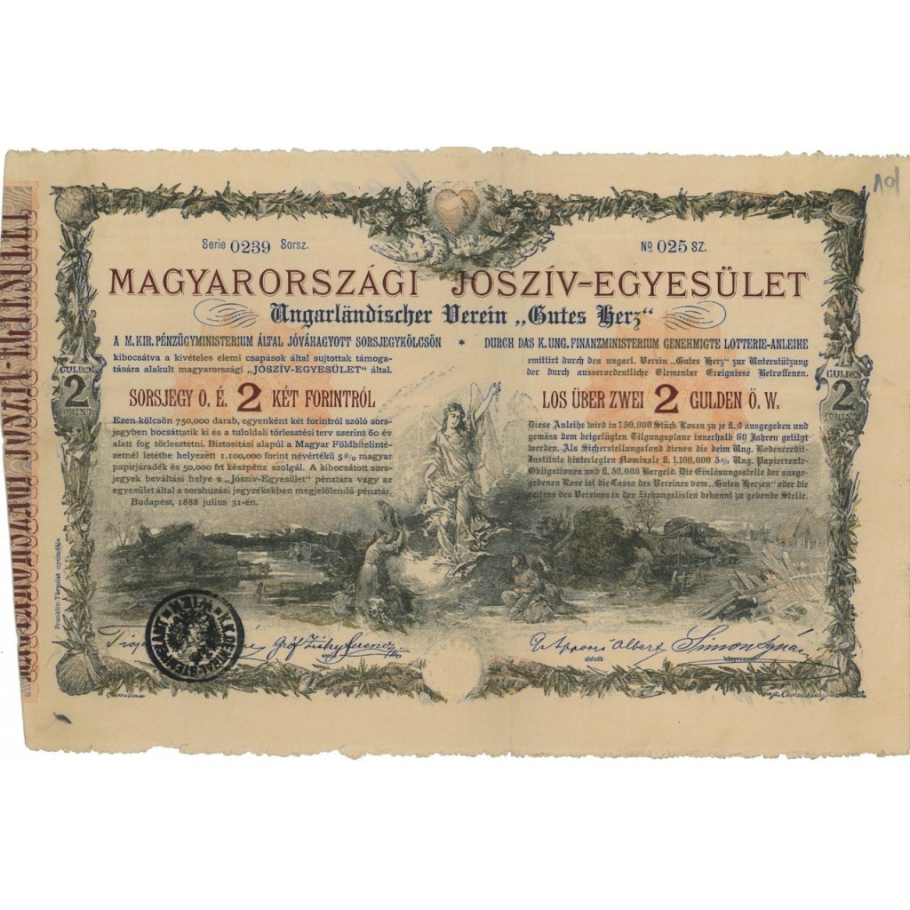 MAGYARORSZAGI JOSZIV-EGYESULET - 2 GULDEN F. 1888