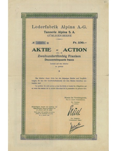 LEDERFABRICK ALPINA A.G. - 1 AZIONE - 1928