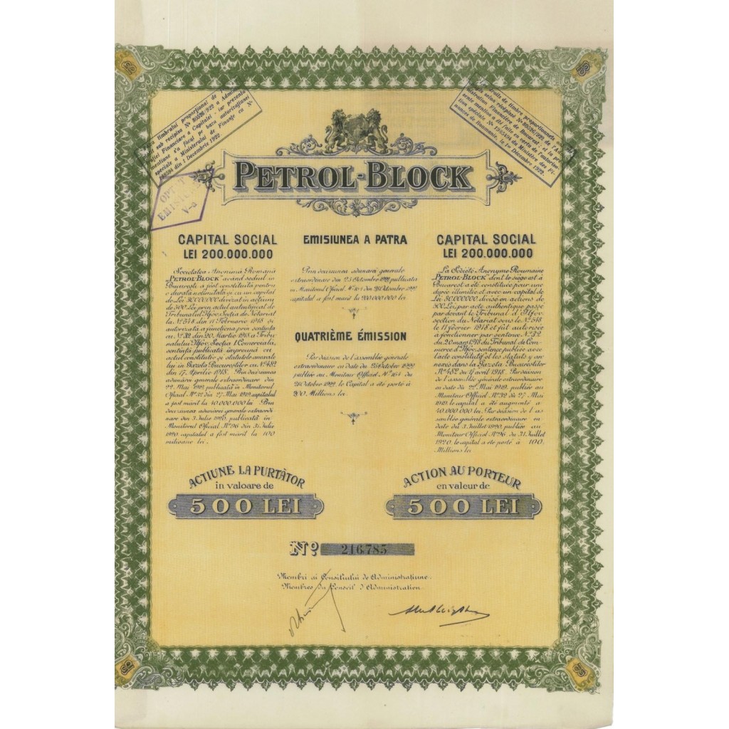 PETROL BLOCK - 1 AZIONE - 1922