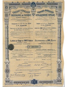 CREDIT FONCIER DU ROYAME DE SERBIE - 1 OBBLIGAZ. 1910
