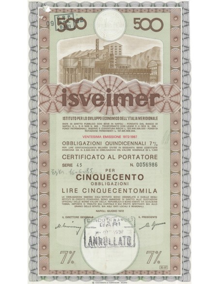ISVEIMER - Cinquecento obbligazioni di 500.000£
