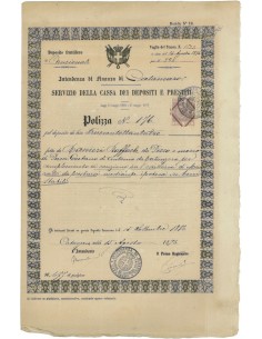 INT. FINANZA CASSA DEI D. E PRESTITI - POLIZZA - CATANZARO 1876