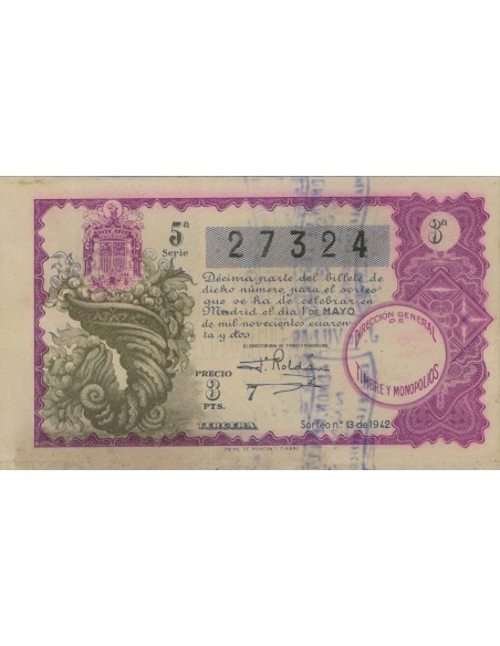 DEMICA PARTE DEL BILLETE PARA EL SORTEO DE CELEBRAR EN MADRID