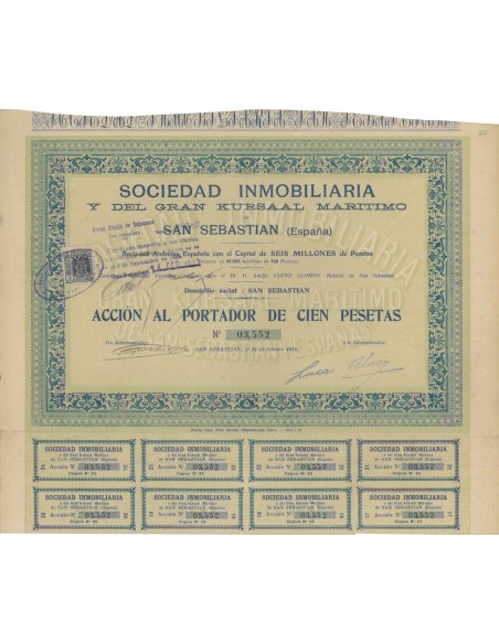 SOCIEDAD INMOBILIARIA Y DEL GRAN KURSAAL MARITIMO - AZIONE 1911