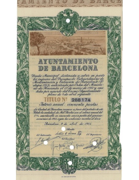 AYUNTAMIENTO DE BARCELONA - 1 OBBLIGAZIONE - 1954