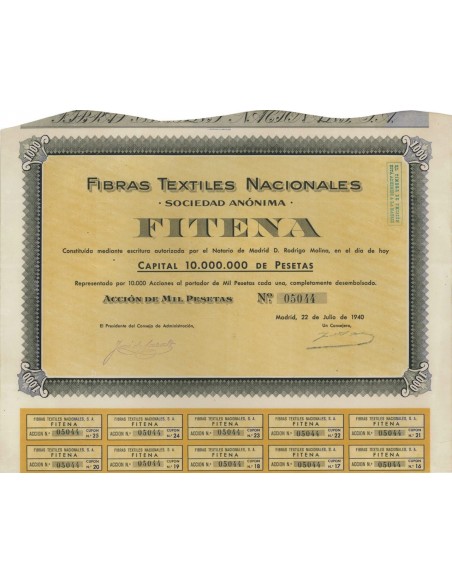 FIBRAS TEXTILES NACIONALES FITENA - 1 AZIONE - 1940