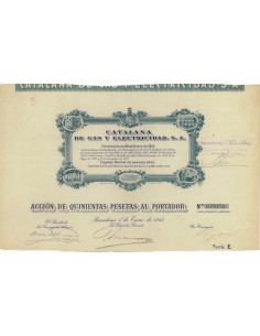 CATALANA DE GAS Y ELECTRICIDAD SA - 1 AZIONE 1913
