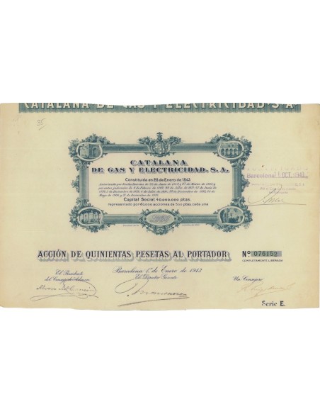 CATALANA DE GAS Y ELECTRICIDAD SA - 1 AZIONE 1913