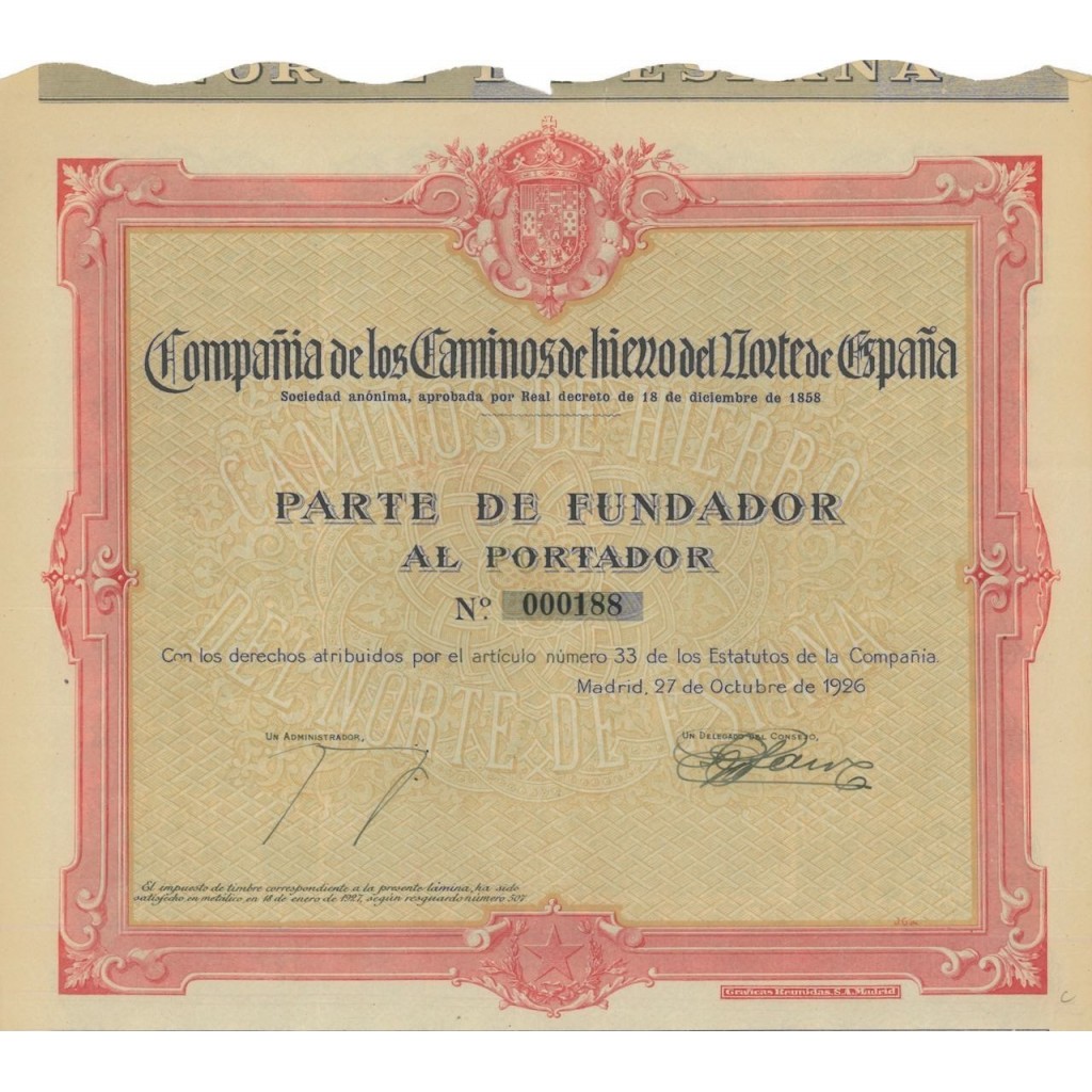 COMPANIA DE LOS CAMINOS DE HIERRO DEL NORTE DE ESPANA - 1926