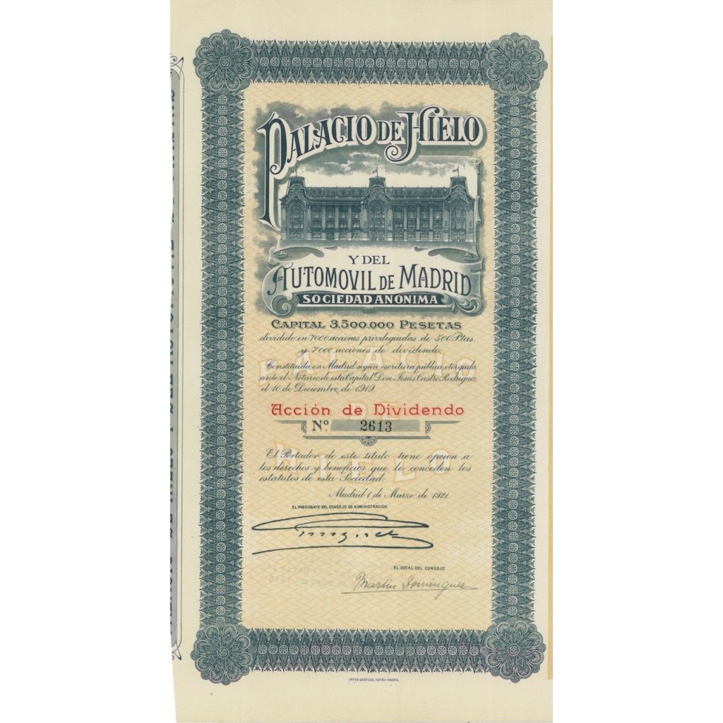 PALACIO DE HIELO Y DEL AUTOMOVIL DE MADRID - 1 AZIONE 1921