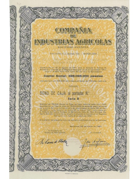 COMPANIA DE INDUSTRIAS AGRICOLAS - 1 AZIONE - 1961