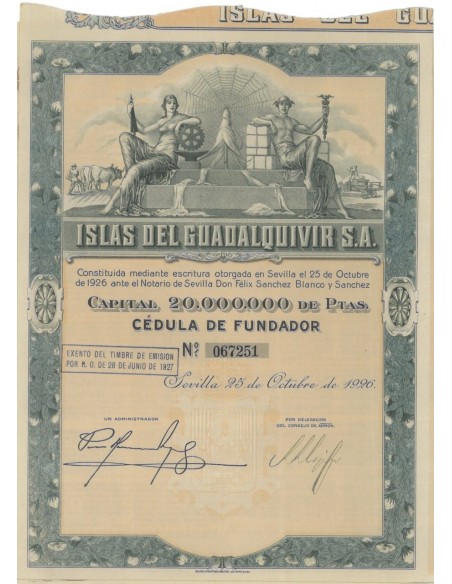 ISLAS DEL GUADALQUIVIR S.A. - 1 AZIONE DI FONDAZIONE 1926