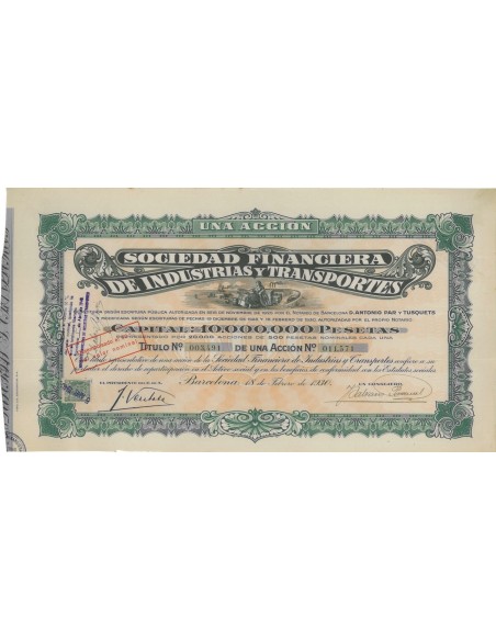 SOC. FINANCIERA DE INDUSTRIAS Y TRANSPORTES - 1 AZIONE - 1930