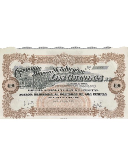 COMPANIA MINERO METALURGICA LOS GUINDOS - 1 AZIONE - 1974