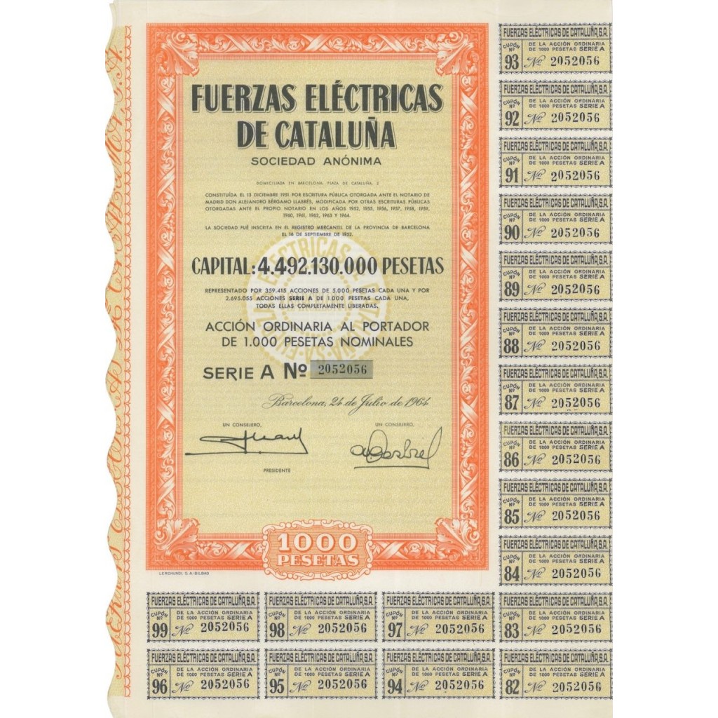 FUERZAS ELECTRICAS DE CATALUNA - 1 AZIONE - 1964
