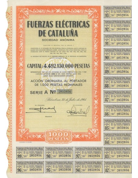 FUERZAS ELECTRICAS DE CATALUNA - 1 AZIONE - 1964