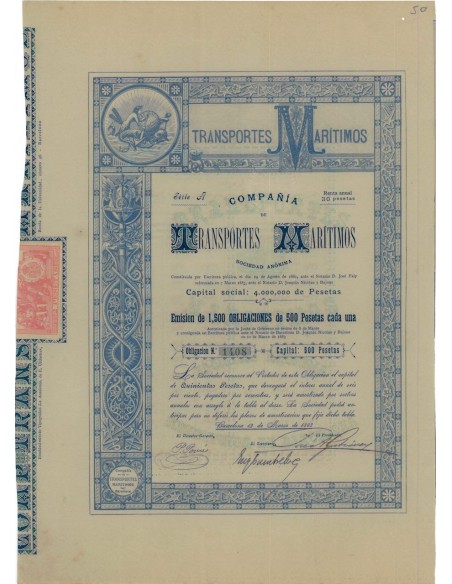 COMPANIA TRANSPORTES MARITIMOS - OBBLIGAZIONE - 1883