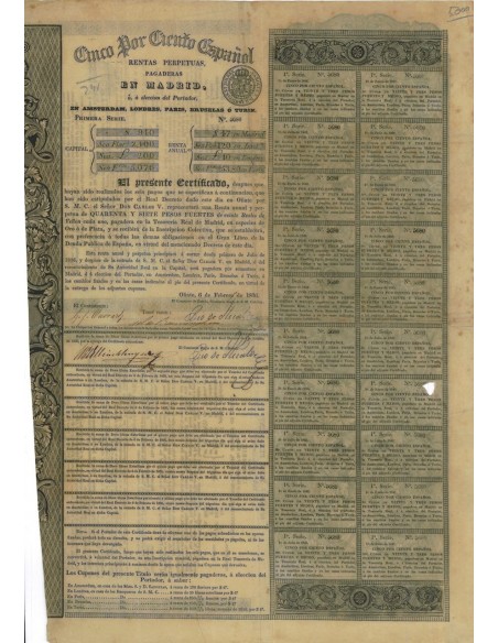 CINCO POR CENTO ESPANOL RENTAS PERPETUAS - 1836