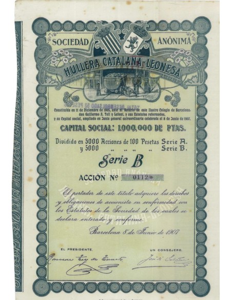 SOC. ANON. HULLERA CATALANA-LEONESA - AZIONE - 1907