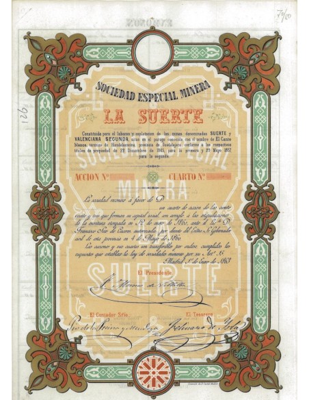 SOC. ESPECIAL MINERA LA SUERTE - AZIONE - 1863