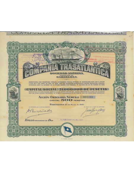 COMPANIA TRASATLANTICA - 1 AZIONE ORDINARIA - 1946