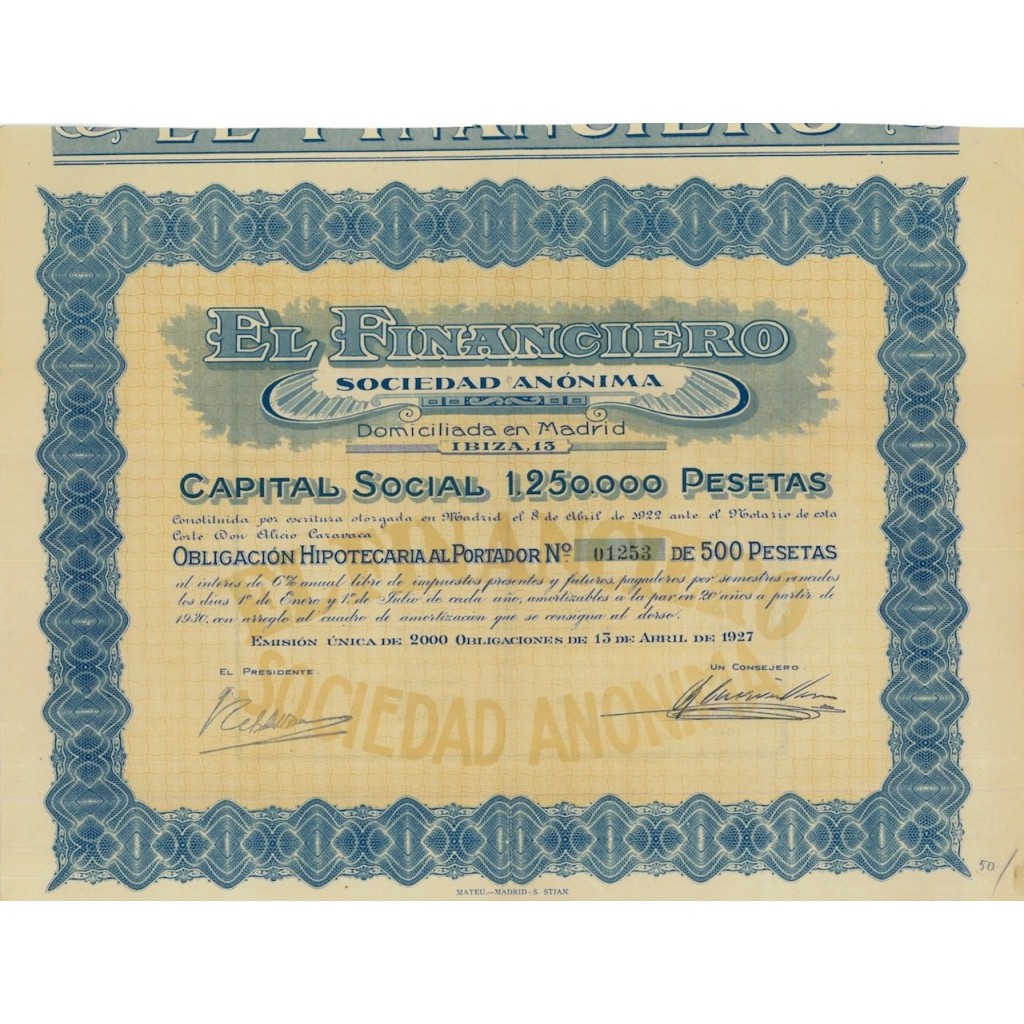 EL FINANCIERO SOC. ANON. - 1 OBBLIGAZIONE - 1927