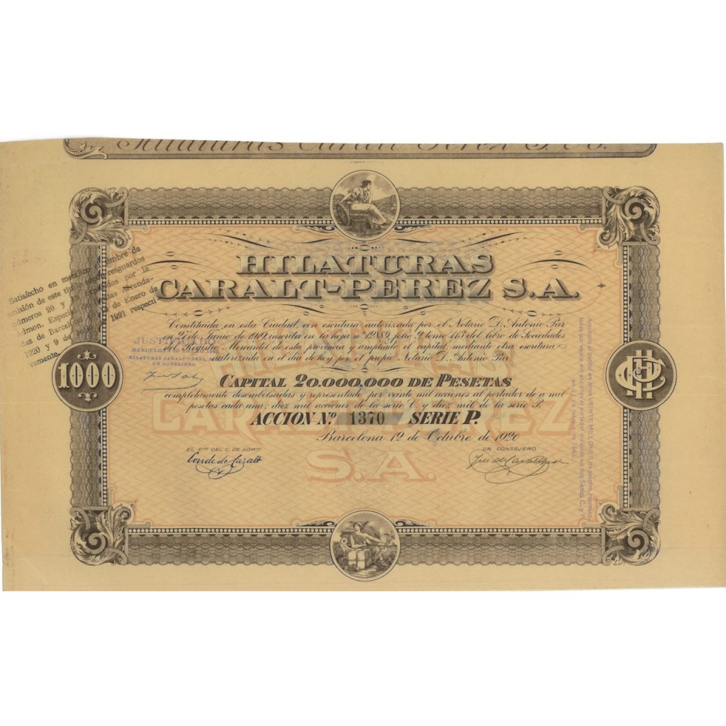 HILATURAS CARALT-PEREZ S.A. - 1 AZIONE 1920