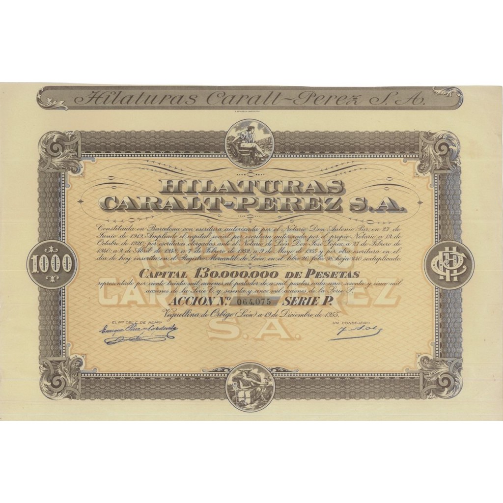 HILATURAS CARALT-PEREZ S.A. - 1 AZIONE 1955