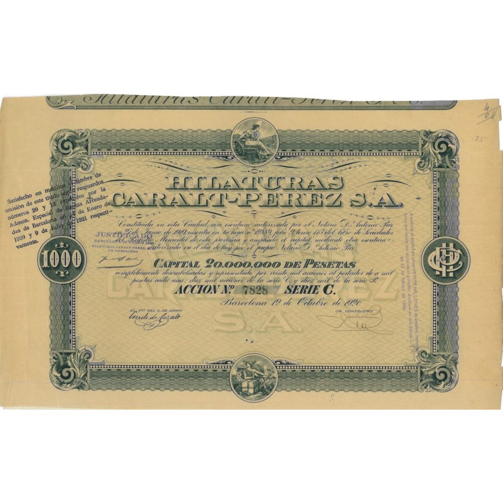 HILATURAS CARALT-PEREZ S.A. - 1 AZIONE 1920
