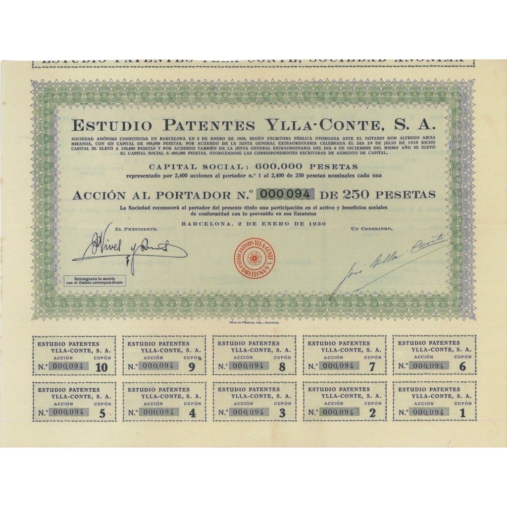 ESTUDIO PATENTES YLLA-CONTE S.A. - 1 AZIONE - 1930
