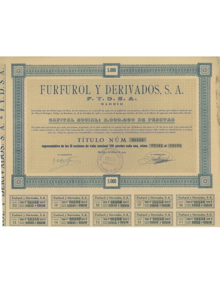 FURFUROL Y DERIV ADOS, S.A. - 10 AZIONI - 1949