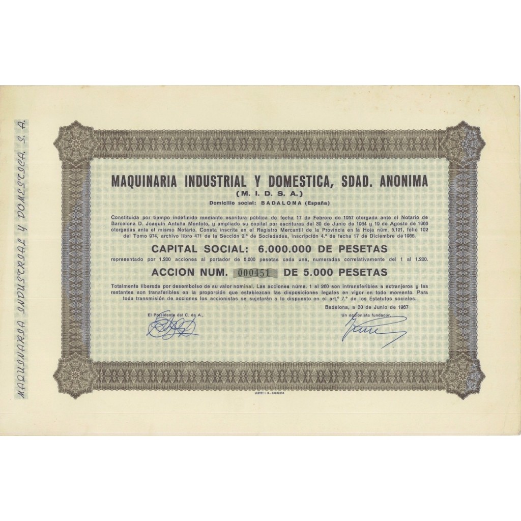 MAQUINARIA INDUSTRIAL Y DOMESTICA - 1 AZIONE - 1967