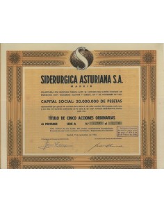 SIDERURGICA ASTURIANA S.A. - 5 AZIONI - 1942