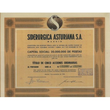 SIDERURGICA ASTURIANA S.A. - 5 AZIONI - 1942