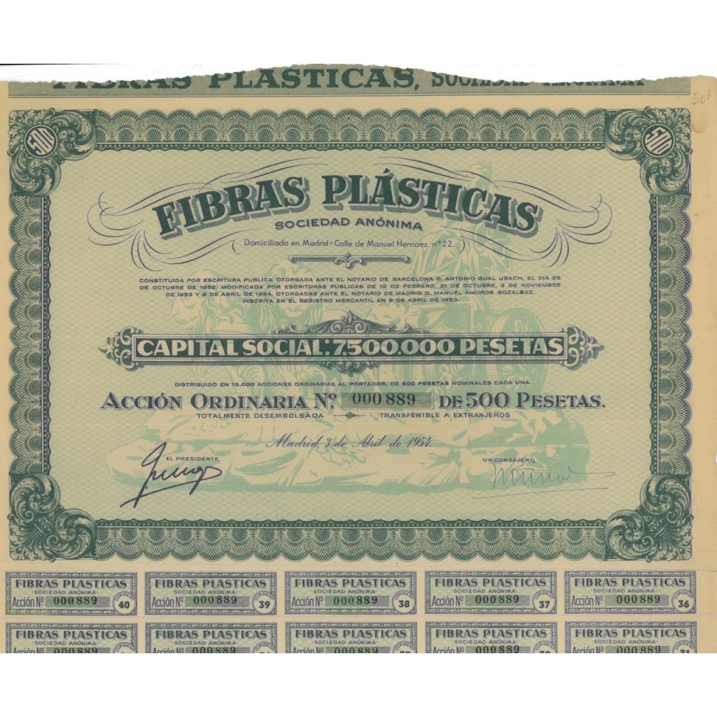FIBRAS PLASTICAS S.A. - 1 AZIONE - 1954