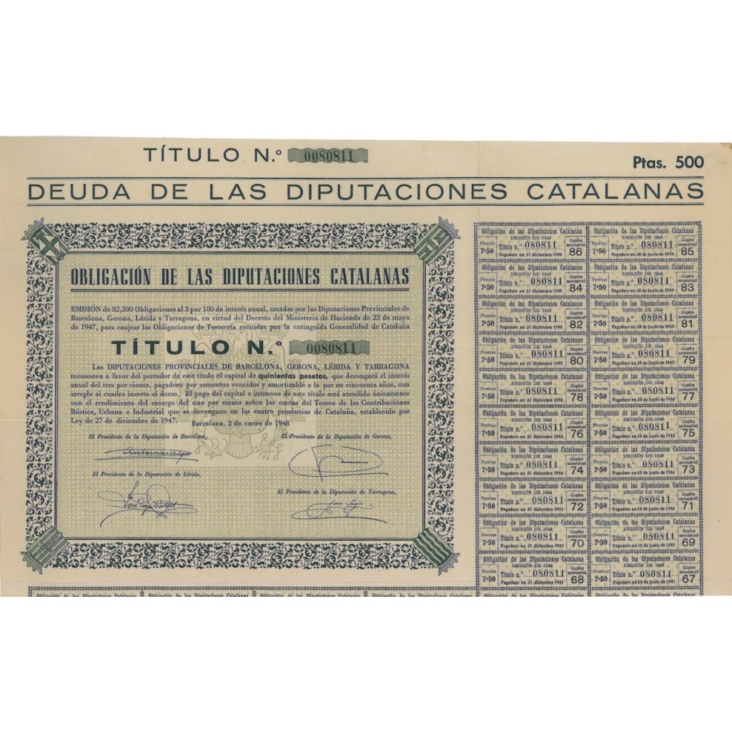 OBLICACION DE LAS DIPUTACIONES CATALANAS - 1948