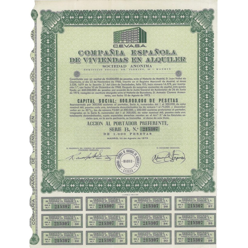 COMPANIA ESPANOLA DE VIVIENDAS EN ALQUILER - 1 AZIONE 1972