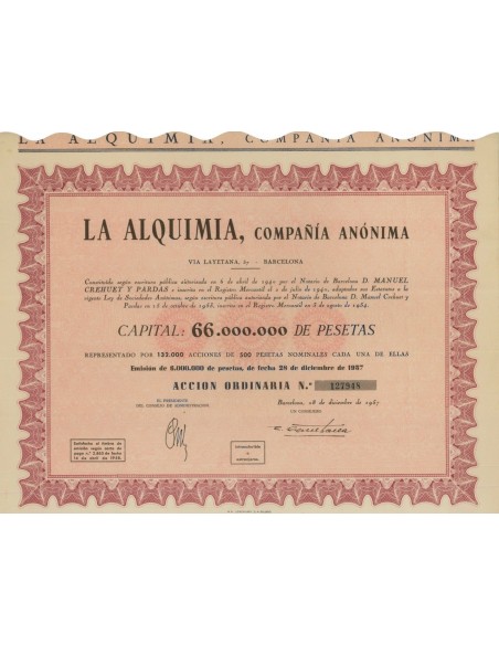LA ALQUIMIA COPANIA ANONIMA - 1 AZIONE 1957