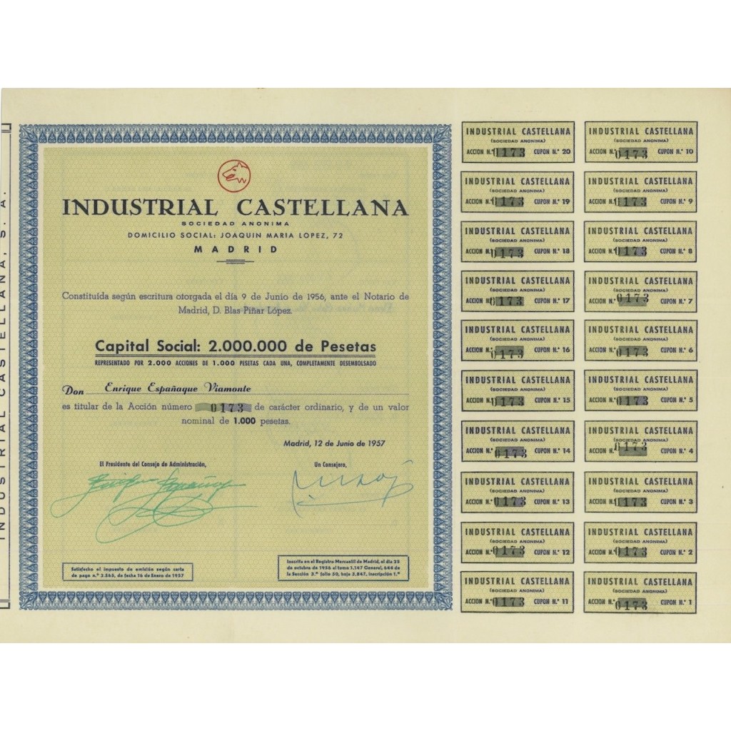 INDUSTRIAL CASTELLANA - 1 AZIONE - 1957