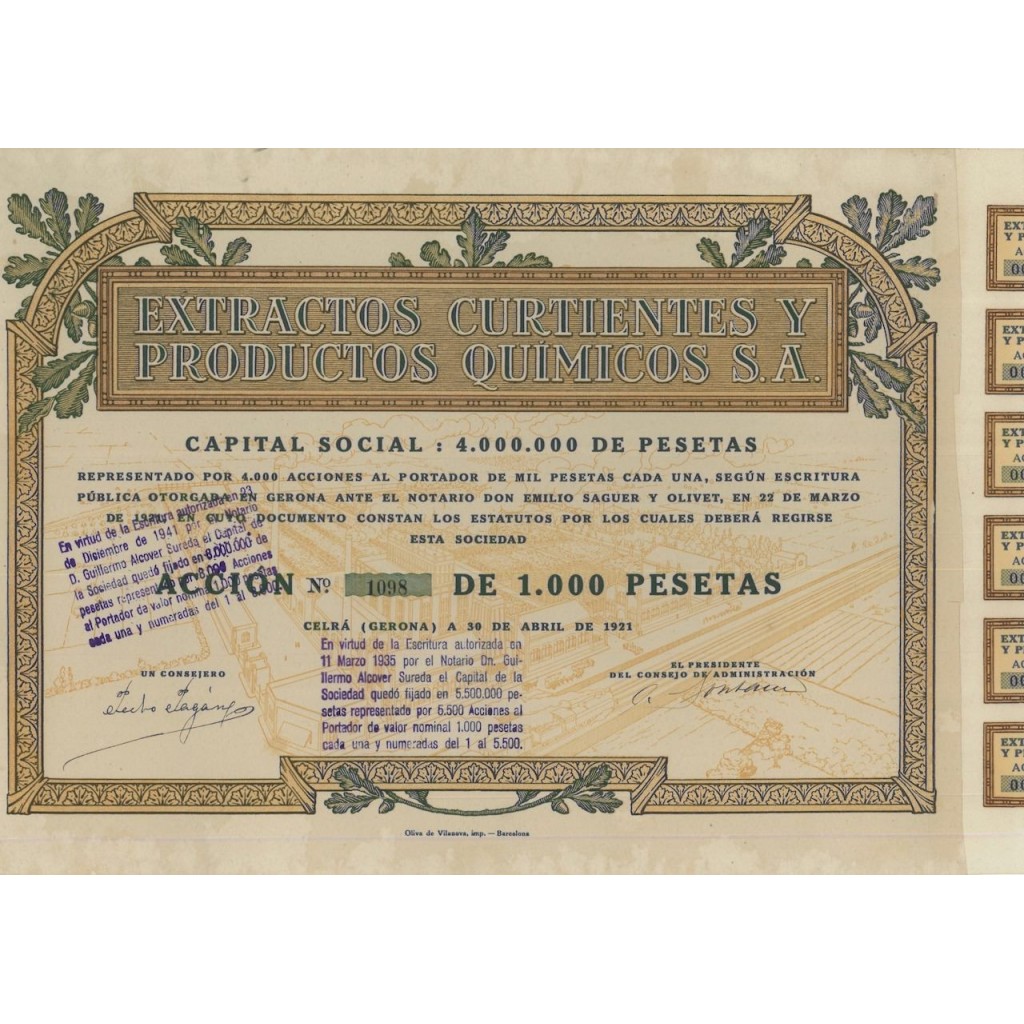 EXTRACTOS CURTIENTES Y PRODUCTOS QUIMICOS S.A. 1 AZIONE 1921