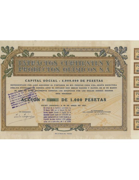 EXTRACTOS CURTIENTES Y PRODUCTOS QUIMICOS S.A. 1 AZIONE 1921