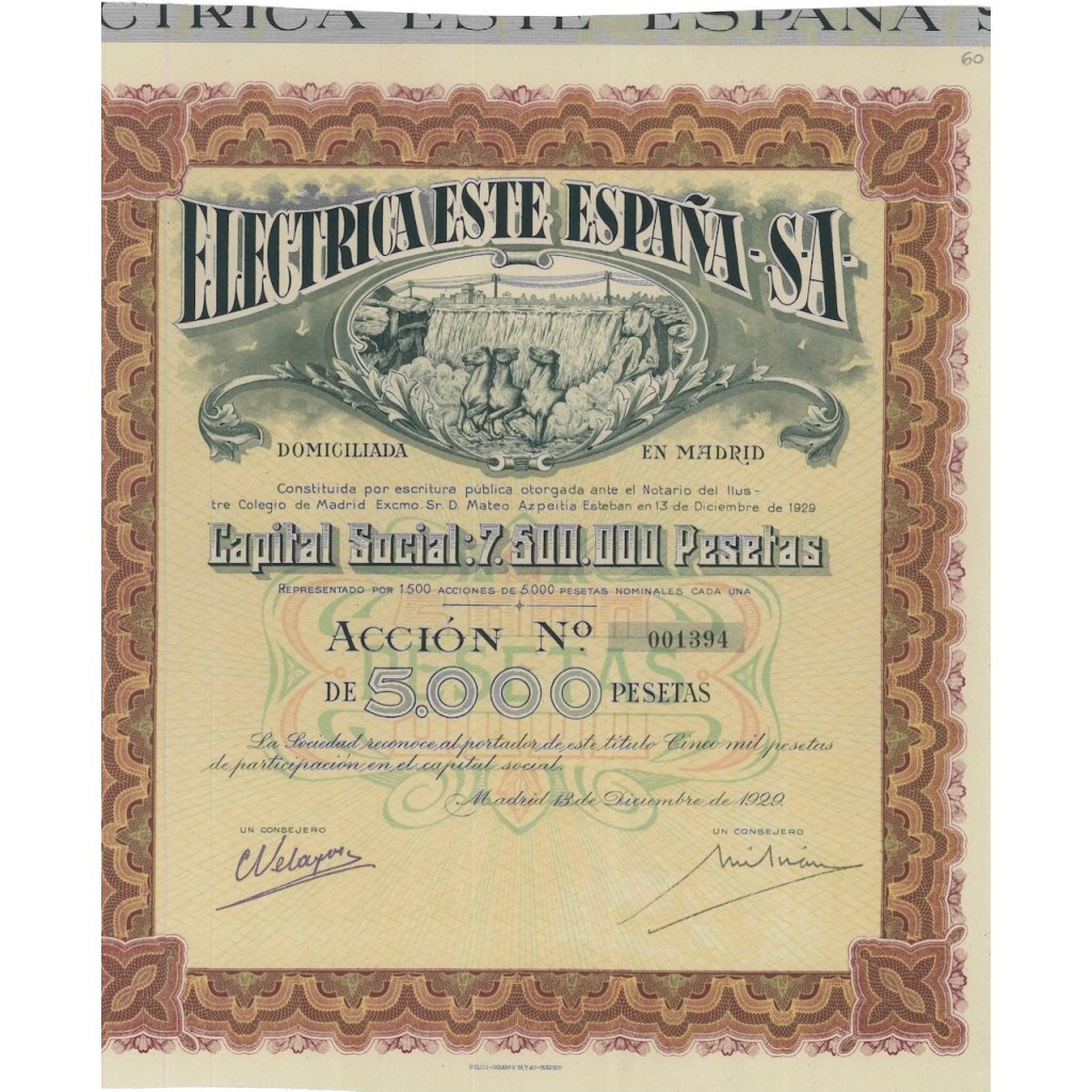 ELECTRICA ESTE ESPANA SA - 1 AZIONE - 1929