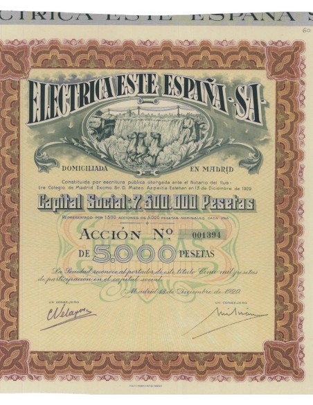 ELECTRICA ESTE ESPANA SA - 1 AZIONE - 1929