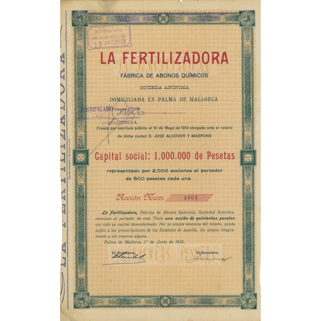 LA FERTILIZADORA - 1 AZIONE - 1913