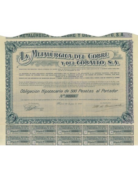 LA METALURGICA DEL COBRE Y DEL COBALTO S.A. 1 OBBLIG. 1930