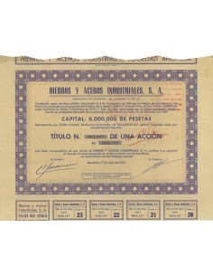 HIERROS Y ACEROS INDUSTRIALES S.A. 1 AZIONE - 1954
