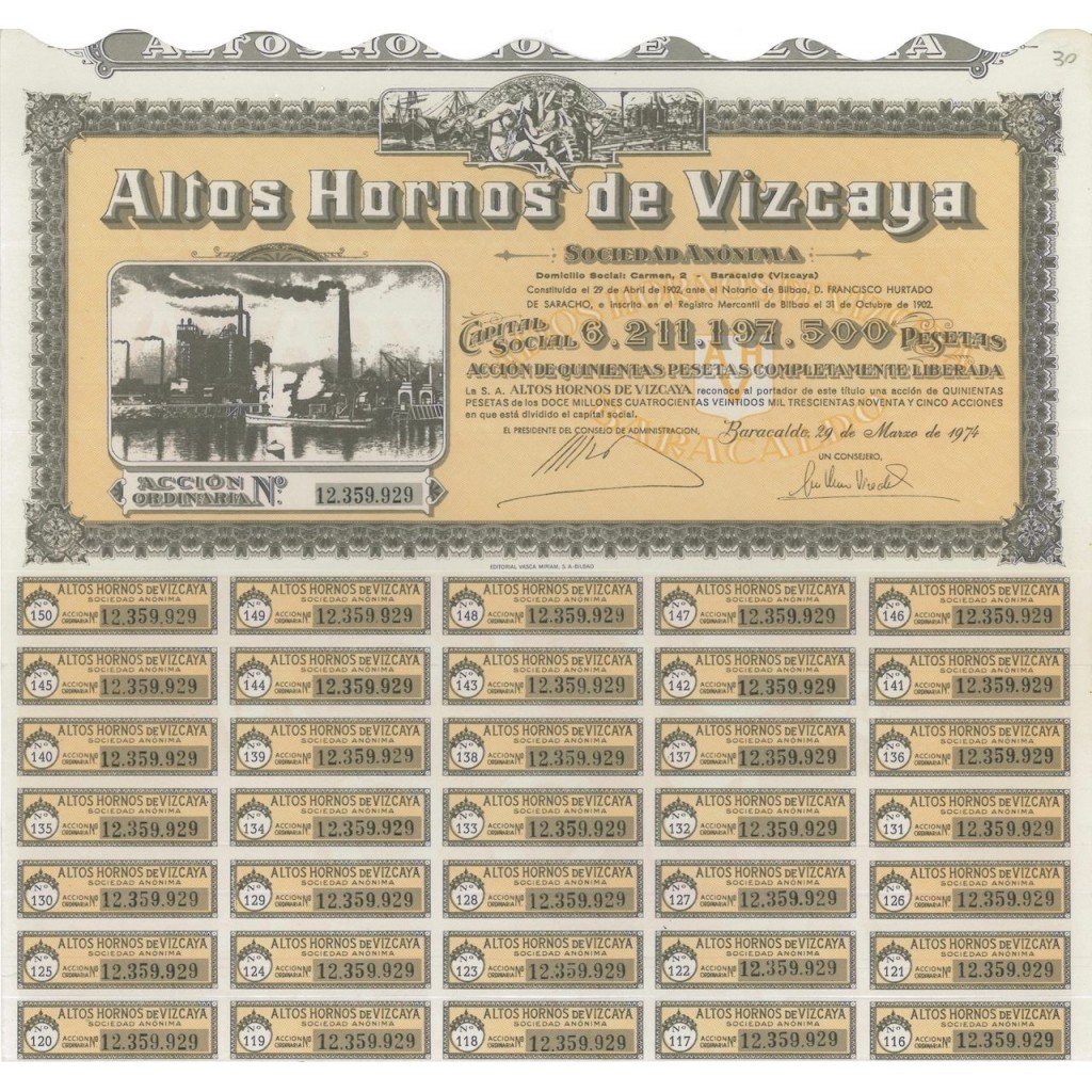 ALTOS HORNOS DE VIZCAYA - 1 AZIONE - 1974