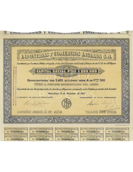 INDUSTRIAS Y COMERCIOS INGLADA S.A. - 1 AZIONE - 1925