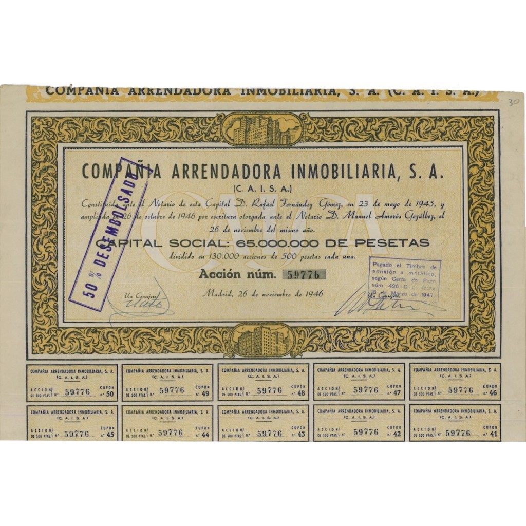 COMPANIA ARRENDADORA INMOBILIARIA, S.A. 1 AZIONE 1946